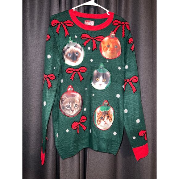 Ugly Christmas Sweater Xmas Size Medium Cat - Picture 1 of 3